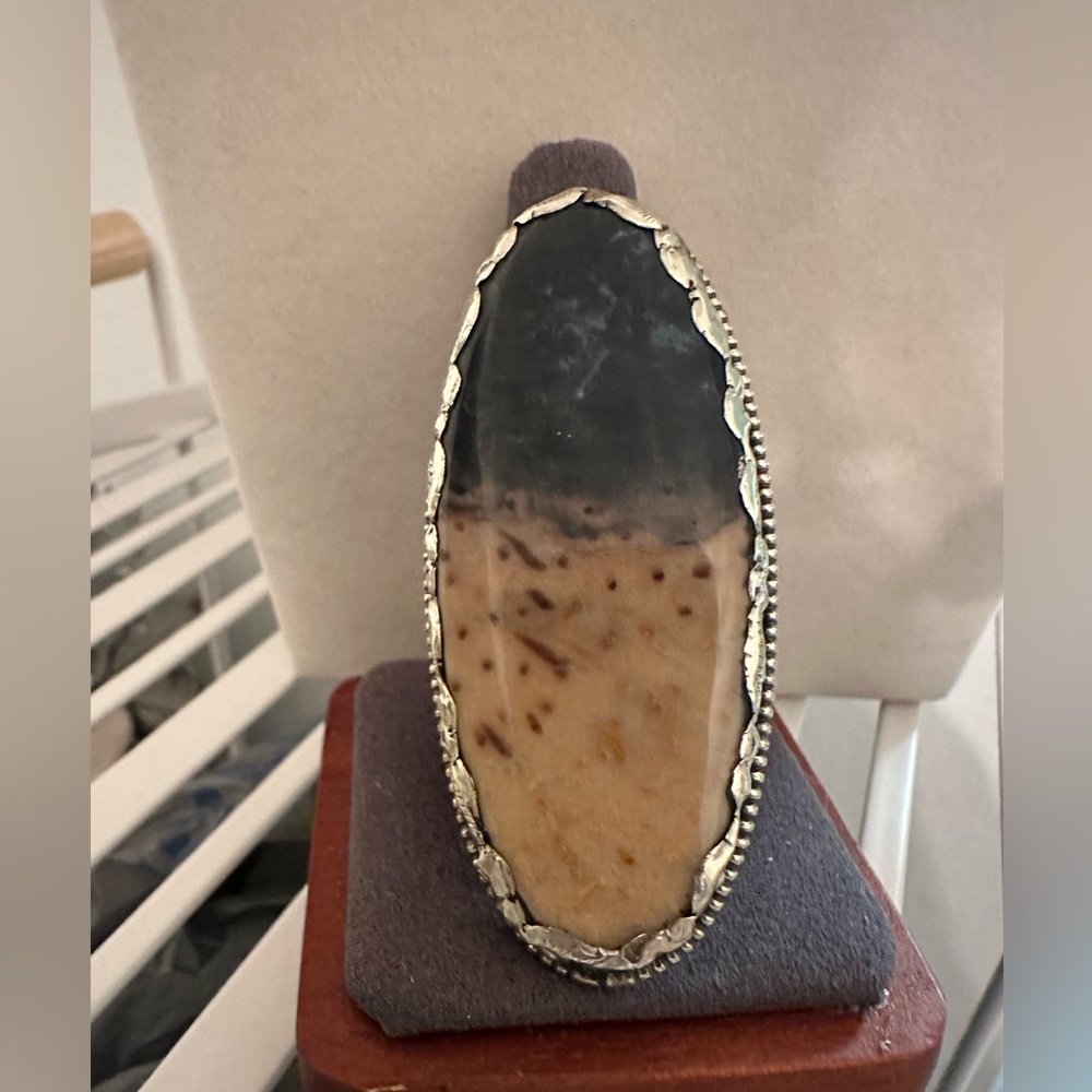Tibetan Silver Plum Wood Jasper Adjustable Ring